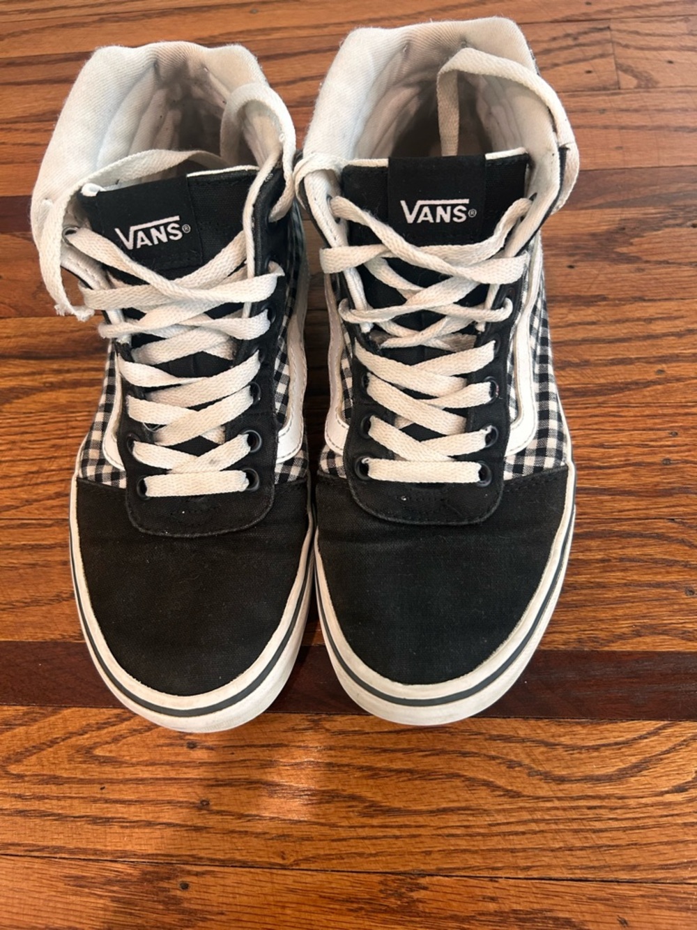 Vans High Top Sneakers in Black, White & Gingham